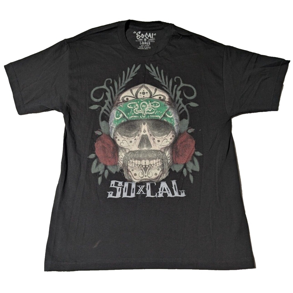 SO-CAL‎ SUGAR SKULL Men Black Large Graphic T-Shirt